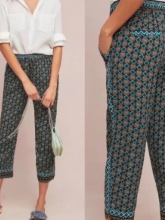 Anthropologie Pants - Anthropologie Teal and Black Geometric Print Lounge Capris Pants Size M